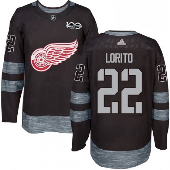 Mens Adidas Detroit Red Wings 22 Matthew Lorito Authentic Black 1917 2017 100th Anniversary NHL Jers