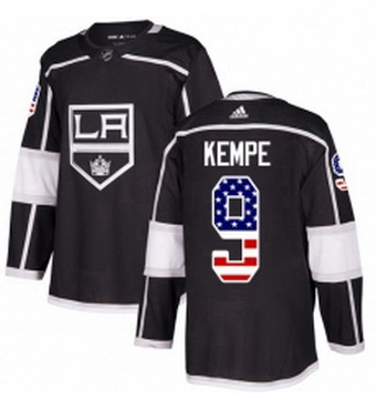 Mens Adidas Los Angeles Kings 9 Adrian Kempe Authentic Black USA Flag Fashion NHL Jersey