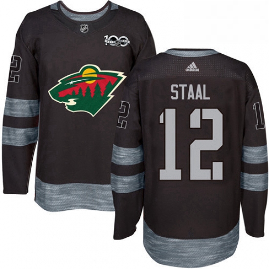 Mens Adidas Minnesota Wild 12 Eric Staal Authentic Black 1917 2017 100th Anniversary NHL Jersey