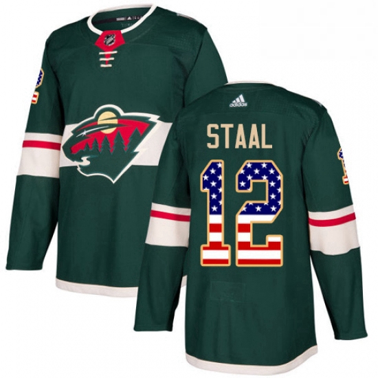 Mens Adidas Minnesota Wild 12 Eric Staal Authentic Green USA Flag Fashion NHL Jersey