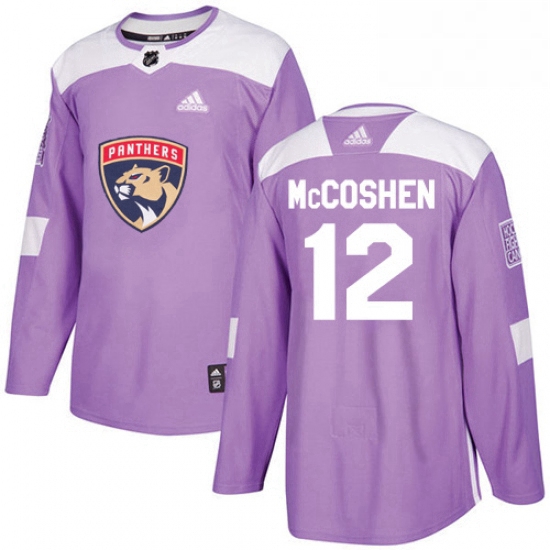 Mens Adidas Florida Panthers 12 Ian McCoshen Authentic Purple Fights Cancer Practice NHL Jersey