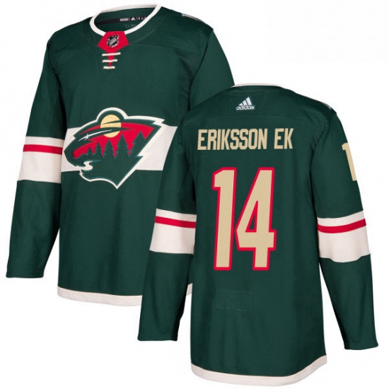 Mens Adidas Minnesota Wild 14 Joel Eriksson Ek Authentic Green Home NHL Jersey