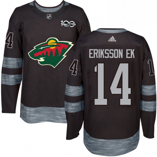 Mens Adidas Minnesota Wild 14 Joel Eriksson Ek Premier Black 1917 2017 100th Anniversary NHL Jersey