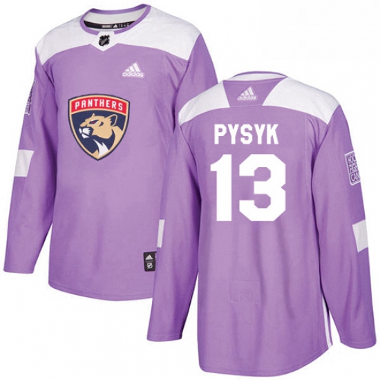 Mens Adidas Florida Panthers 13 Mark Pysyk Authentic Purple Fights Cancer Practice NHL Jersey