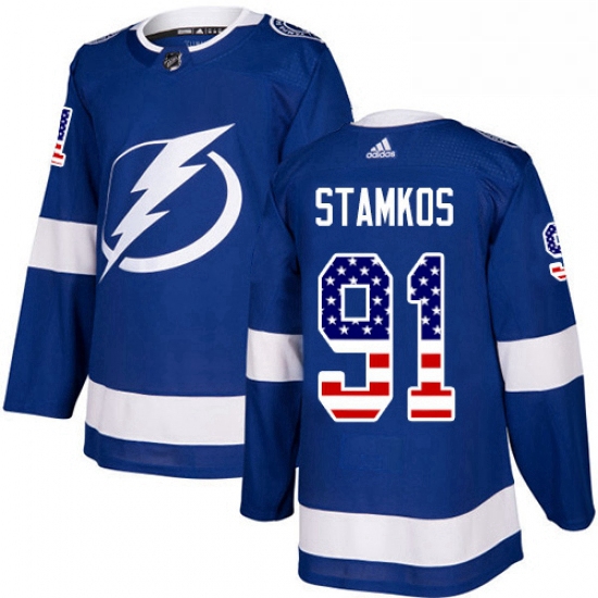 Mens Adidas Tampa Bay Lightning 91 Steven Stamkos Authentic Blue USA Flag Fashion NHL Jersey