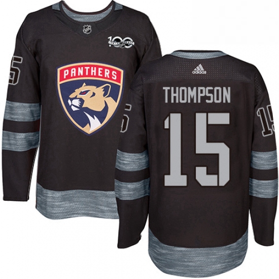 Mens Adidas Florida Panthers 15 Paul Thompson Authentic Black 1917 2017 100th Anniversary NHL Jersey