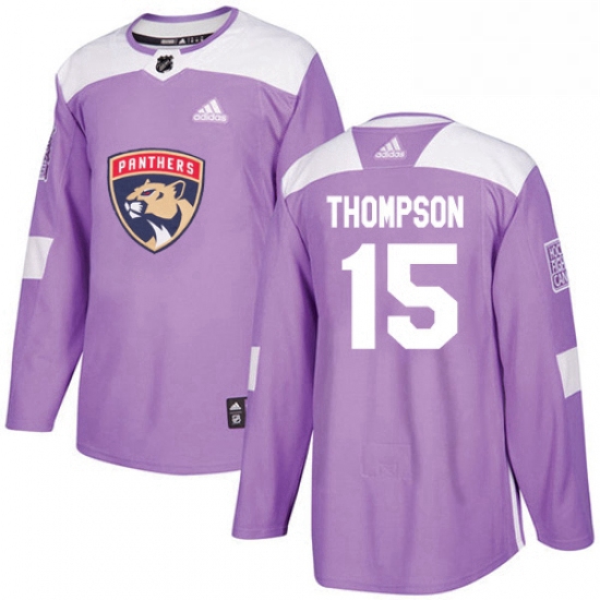 Mens Adidas Florida Panthers 15 Paul Thompson Authentic Purple Fights Cancer Practice NHL Jersey