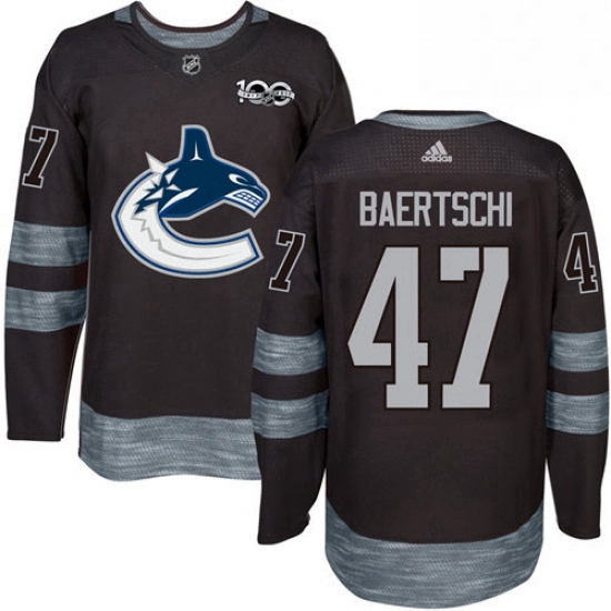 Mens Adidas Vancouver Canucks 47 Sven Baertschi Authentic Black 1917 2017 100th Anniversary NHL Jers