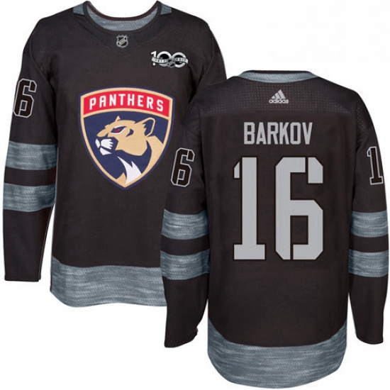 Mens Adidas Florida Panthers 16 Aleksander Barkov Authentic Black 1917 2017 100th Anniversary NHL Je