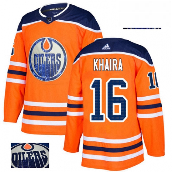 Mens Adidas Edmonton Oilers 16 Jujhar Khaira Authentic Orange Fashion Gold NHL Jersey