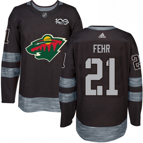 Mens Adidas Minnesota Wild 21 Eric Fehr Authentic Black 1917 2017 100th Anniversary NHL Jersey