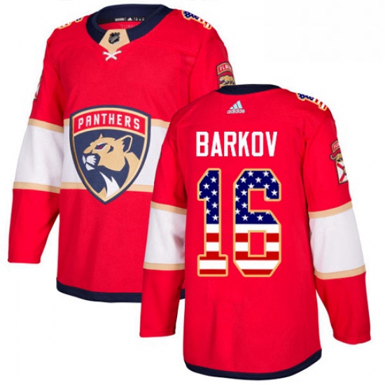 Mens Adidas Florida Panthers 16 Aleksander Barkov Authentic Red USA Flag Fashion NHL Jersey