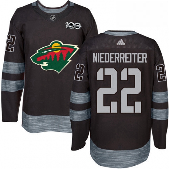 Mens Adidas Minnesota Wild 22 Nino Niederreiter Authentic Black 1917 2017 100th Anniversary NHL Jers