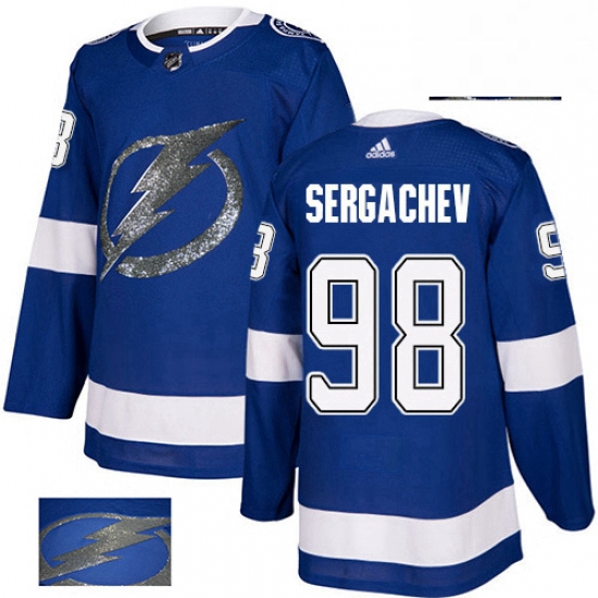 Mens Adidas Tampa Bay Lightning 98 Mikhail Sergachev Authentic Royal Blue Fashion Gold NHL Jersey