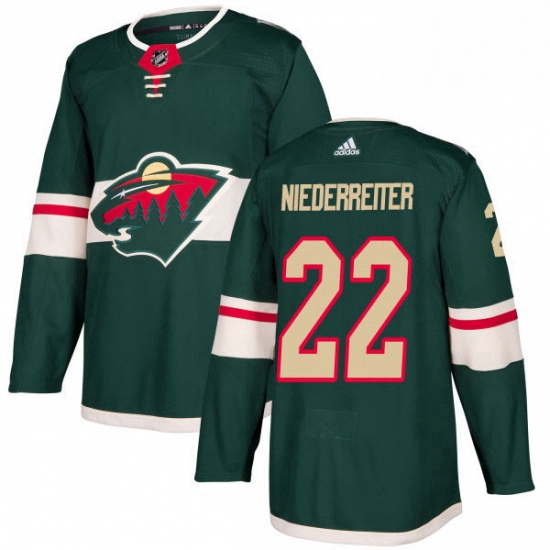 Mens Adidas Minnesota Wild 22 Nino Niederreiter Premier Green Home NHL Jersey