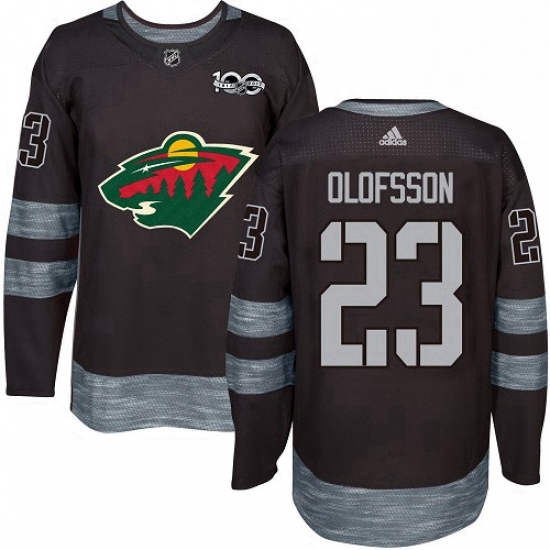 Mens Adidas Minnesota Wild 23 Gustav Olofsson Authentic Black 1917 2017 100th Anniversary NHL Jersey