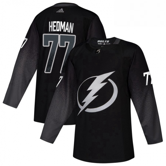 Mens Tampa Bay Lightning 77 Victor Hedman adidas Alternate Authentic Player Jersey Black