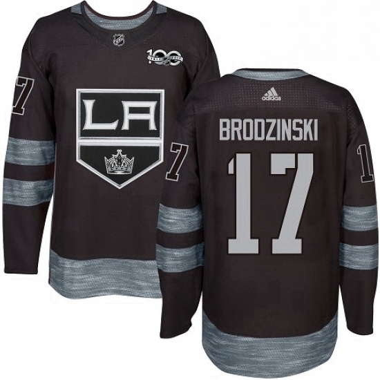 Mens Adidas Los Angeles Kings 17 Jonny Brodzinski Premier Black 1917 2017 100th Anniversary NHL Jers