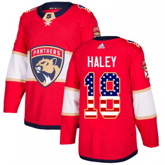 Mens Adidas Florida Panthers 18 Micheal Haley Authentic Red USA Flag Fashion NHL Jersey