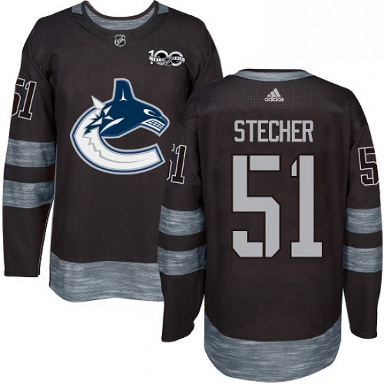 Mens Adidas Vancouver Canucks 51 Troy Stecher Authentic Black 1917 2017 100th Anniversary NHL Jersey