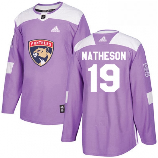 Mens Adidas Florida Panthers 19 Michael Matheson Authentic Purple Fights Cancer Practice NHL Jersey