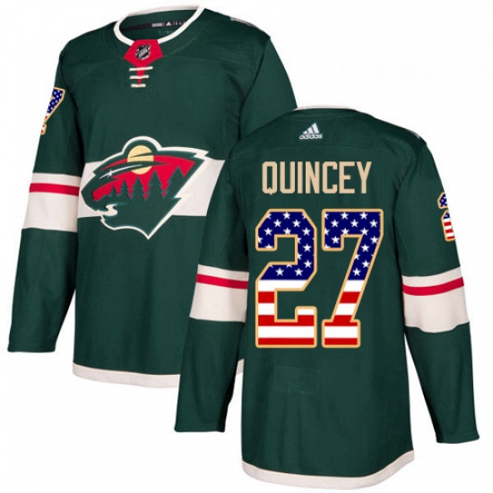 Mens Adidas Minnesota Wild 27 Kyle Quincey Authentic Green USA Flag Fashion NHL Jersey