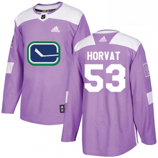 Mens Adidas Vancouver Canucks 53 Bo Horvat Authentic Purple Fights Cancer Practice NHL Jersey