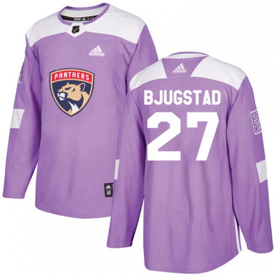 Mens Adidas Florida Panthers 27 Nick Bjugstad Authentic Purple Fights Cancer Practice NHL Jersey