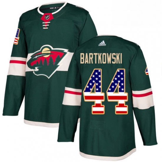 Mens Adidas Minnesota Wild 44 Matt Bartkowski Authentic Green USA Flag Fashion NHL Jersey