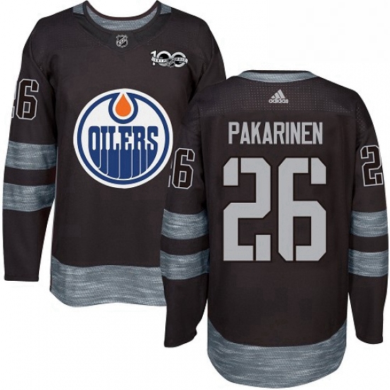 Mens Adidas Edmonton Oilers 26 Iiro Pakarinen Authentic Black 1917 2017 100th Anniversary NHL Jersey