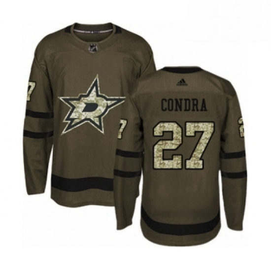 Mens Adidas Dallas Stars 27 Erik Condra Authentic Green Salute to Service NHL Jersey