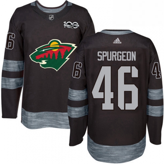 Mens Adidas Minnesota Wild 46 Jared Spurgeon Authentic Black 1917 2017 100th Anniversary NHL Jersey