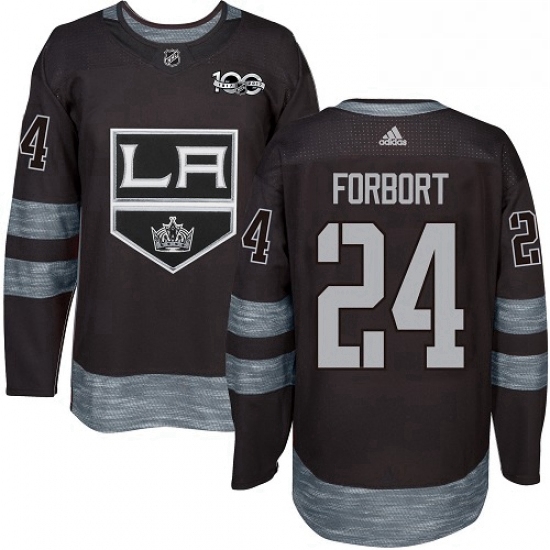 Mens Adidas Los Angeles Kings 24 Derek Forbort Authentic Black 1917 2017 100th Anniversary NHL Jerse