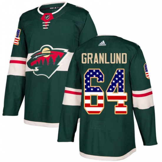 Mens Adidas Minnesota Wild 64 Mikael Granlund Authentic Green USA Flag Fashion NHL Jersey