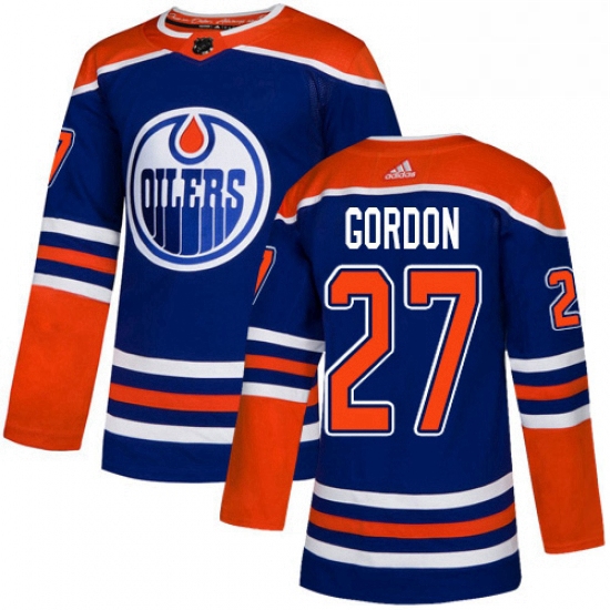 Mens Adidas Edmonton Oilers 27 Boyd Gordon Premier Royal Blue Alternate NHL Jersey