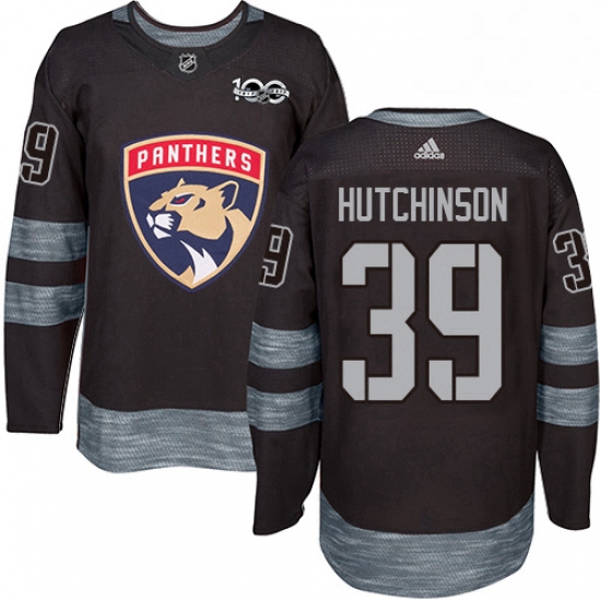 Mens Adidas Florida Panthers 39 Michael Hutchinson Authentic Black 1917 2017 100th Anniversary NHL J