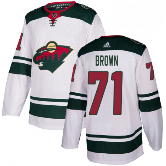 Mens Adidas Minnesota Wild 71 J T Brown Authentic White Away NHL Jerse