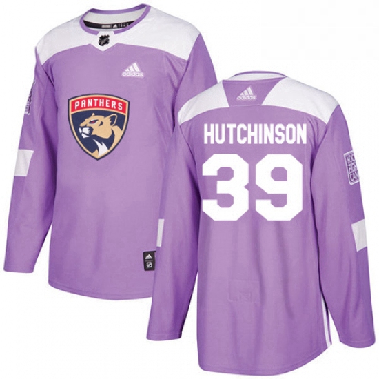 Mens Adidas Florida Panthers 39 Michael Hutchinson Authentic Purple Fights Cancer Practice NHL Jerse