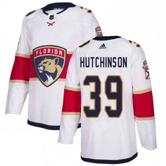 Mens Adidas Florida Panthers 39 Michael Hutchinson Authentic White Away NHL Jersey