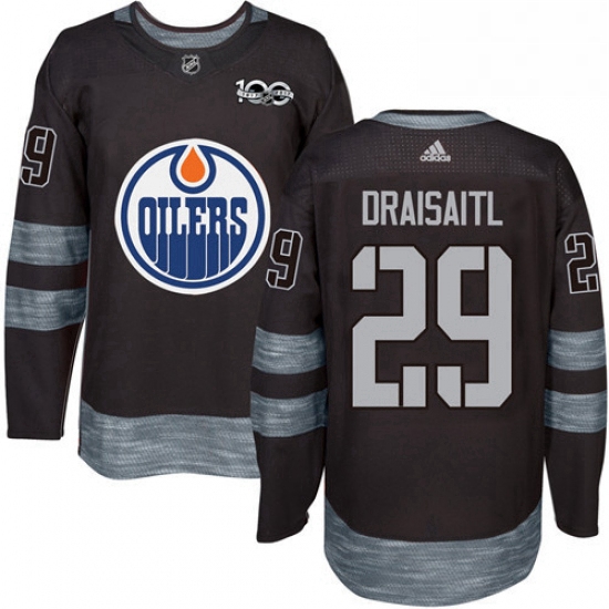 Mens Adidas Edmonton Oilers 29 Leon Draisaitl Authentic Black 1917 2017 100th Anniversary NHL Jersey