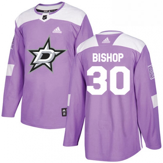 Mens Adidas Dallas Stars 30 Ben Bishop Authentic Purple Fights Cancer Practice NHL Jersey