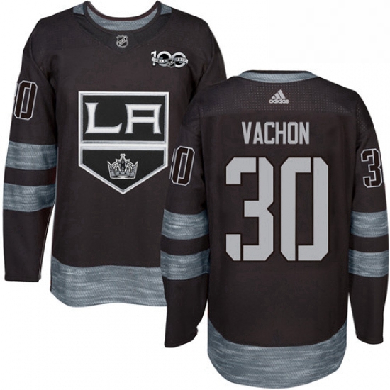 Mens Adidas Los Angeles Kings 30 Rogie Vachon Authentic Black 1917 2017 100th Anniversary NHL Jersey