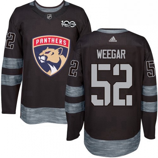 Mens Adidas Florida Panthers 52 MacKenzie Weegar Authentic Black 1917 2017 100th Anniversary NHL Jer