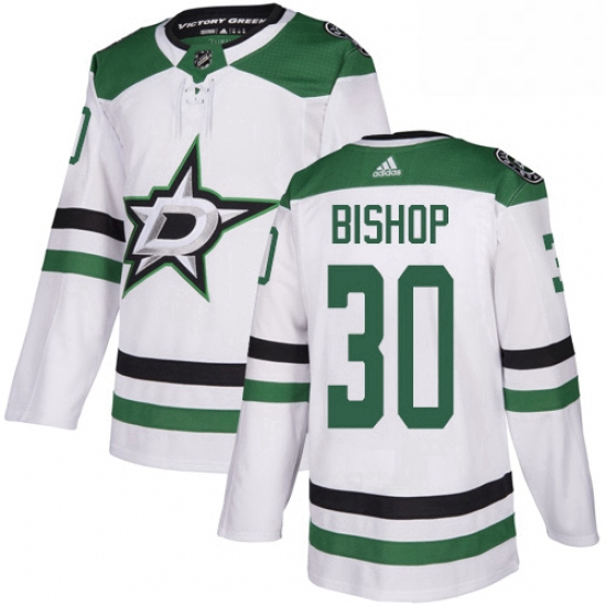 Mens Adidas Dallas Stars 30 Ben Bishop White Road Authentic Stitched NHL Jersey