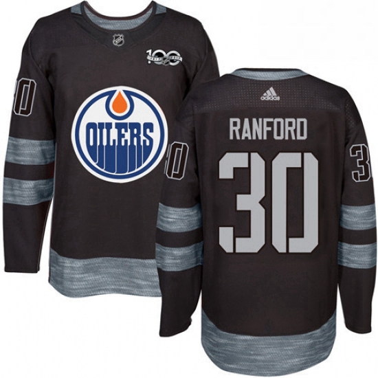 Mens Adidas Edmonton Oilers 30 Bill Ranford Authentic Black 1917 2017 100th Anniversary NHL Jersey