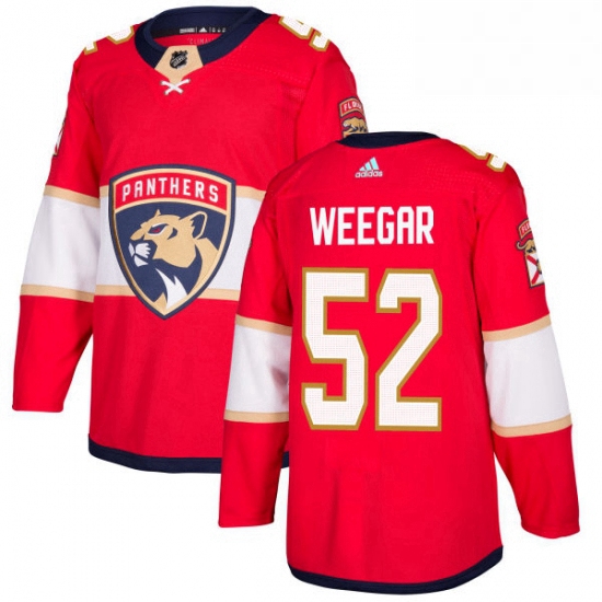 Mens Adidas Florida Panthers 52 MacKenzie Weegar Authentic Red Home NHL Jersey