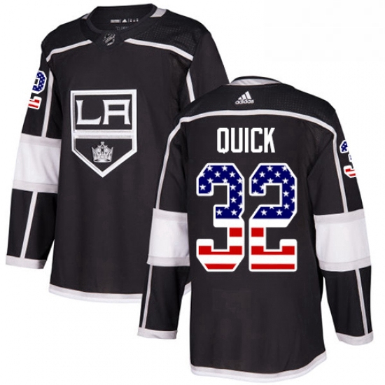 Mens Adidas Los Angeles Kings 32 Jonathan Quick Authentic Black USA Flag Fashion NHL Jersey