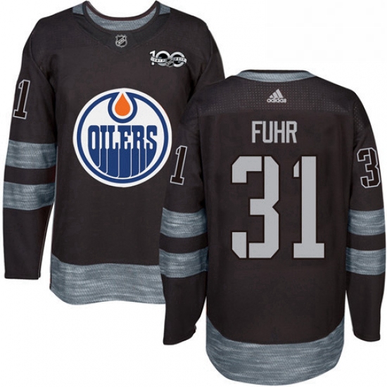 Mens Adidas Edmonton Oilers 31 Grant Fuhr Authentic Black 1917 2017 100th Anniversary NHL Jersey