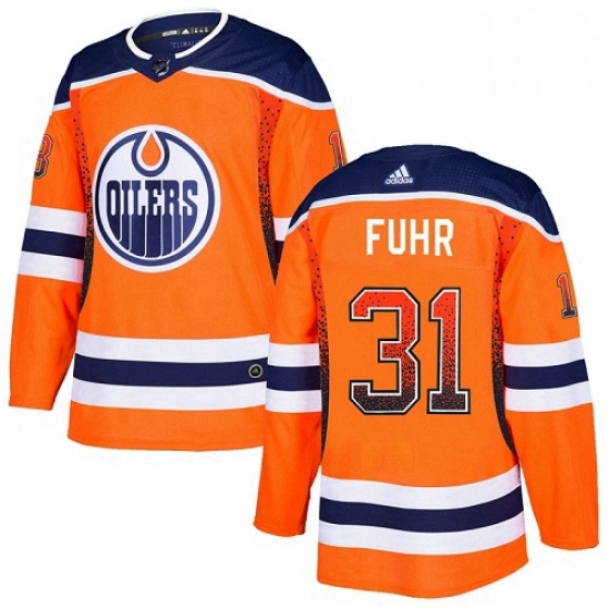 Mens Adidas Edmonton Oilers 31 Grant Fuhr Authentic Orange Drift Fashion NHL Jersey