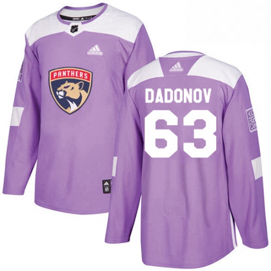 Mens Adidas Florida Panthers 63 Evgenii Dadonov Authentic Purple Fights Cancer Practice NHL Jersey